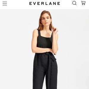 Everlane linen square neck jumpsuit black 8